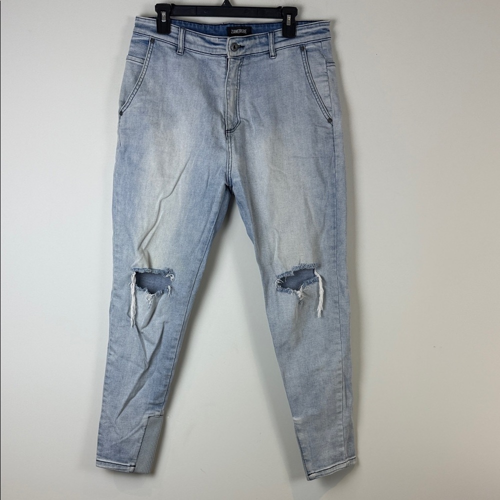 Zanerobe Men's Light Blue Ripped Jeans Size 34